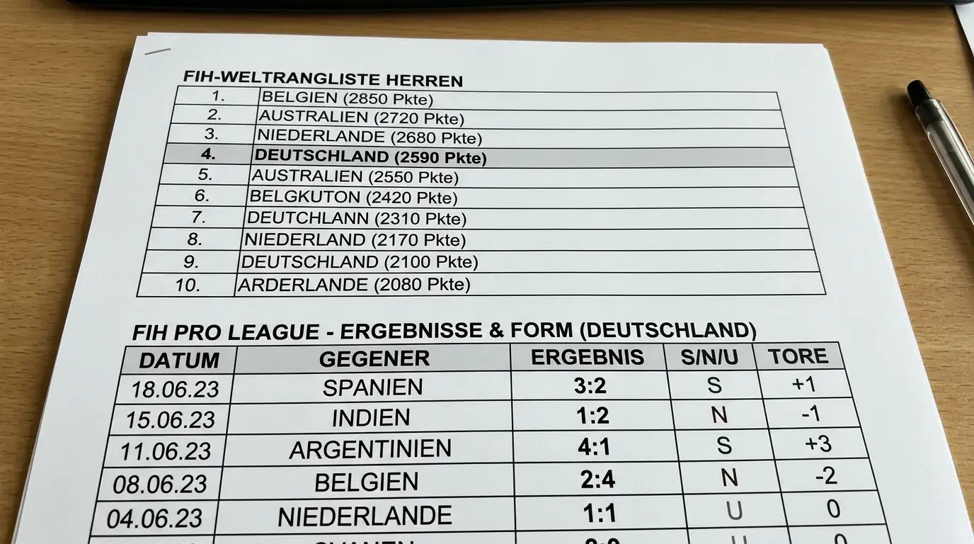 DHB Herren Nationalmannschaft Feldhockey — aktuelle Weltrangliste und Formanalyse für Turnierwetten