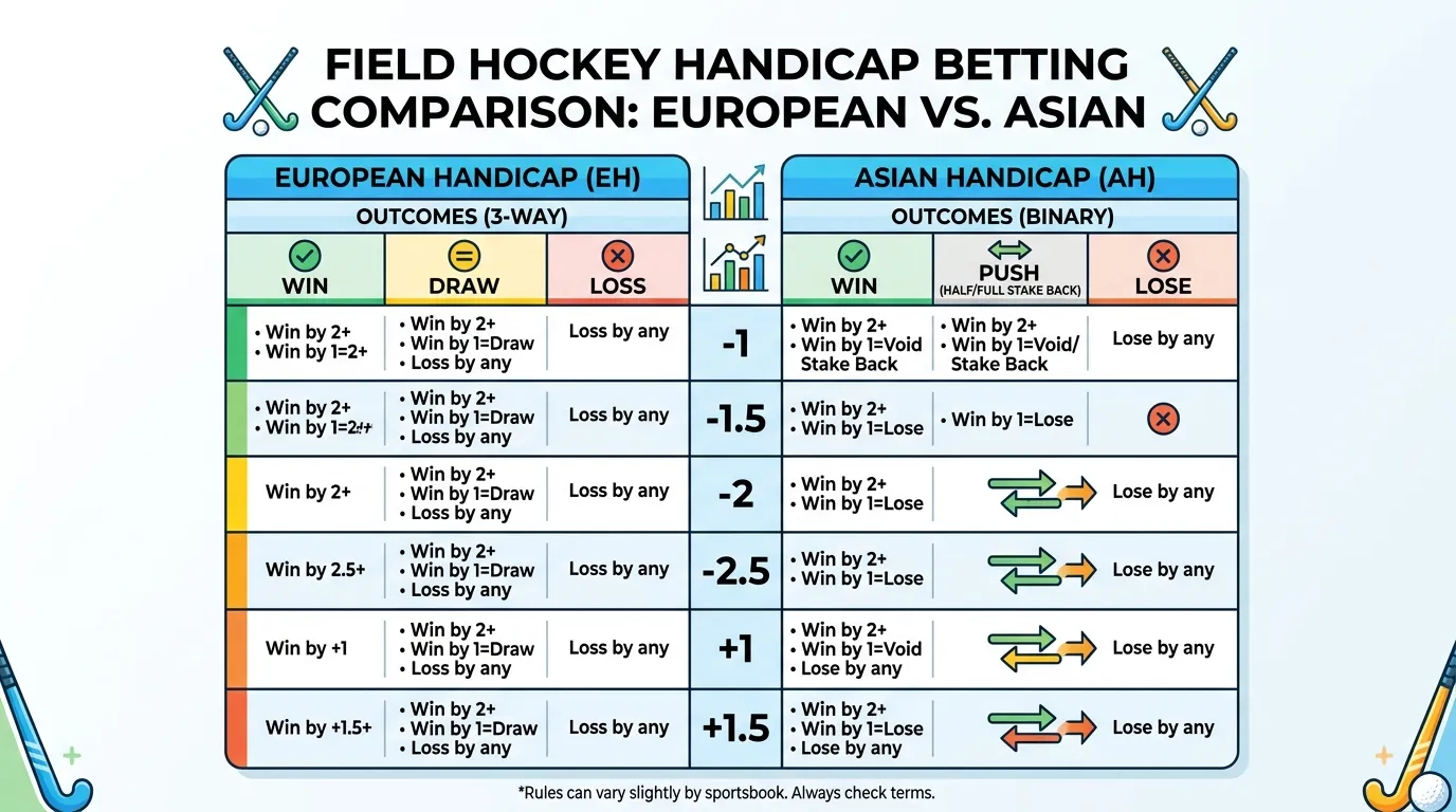 Europäisches vs. asiatisches Handicap Feldhockey Unterschiede Vorgabe Toranzahl
