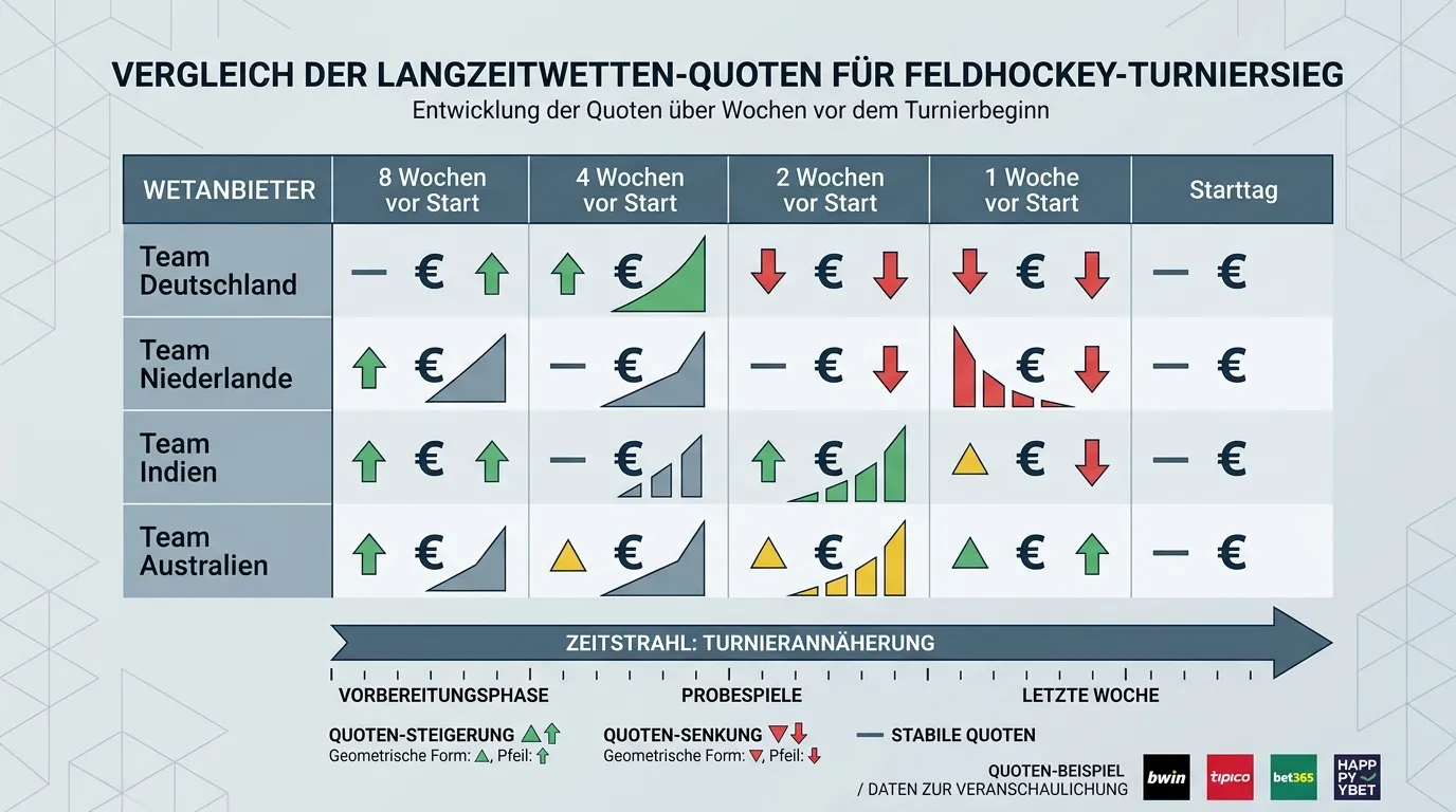 Feldhockey Turniersieg Langzeitwetten — Quotenentwicklung bei WM und Olympia über die Zeit