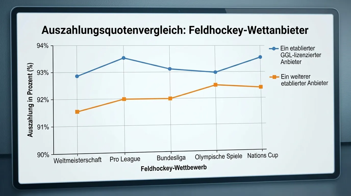 Direktvergleich ein etablierter GGL-lizenzierter Anbieter und ein weiterer etablierter Anbieter Auszahlungsquoten beim Feldhockey nach Wettbewerb