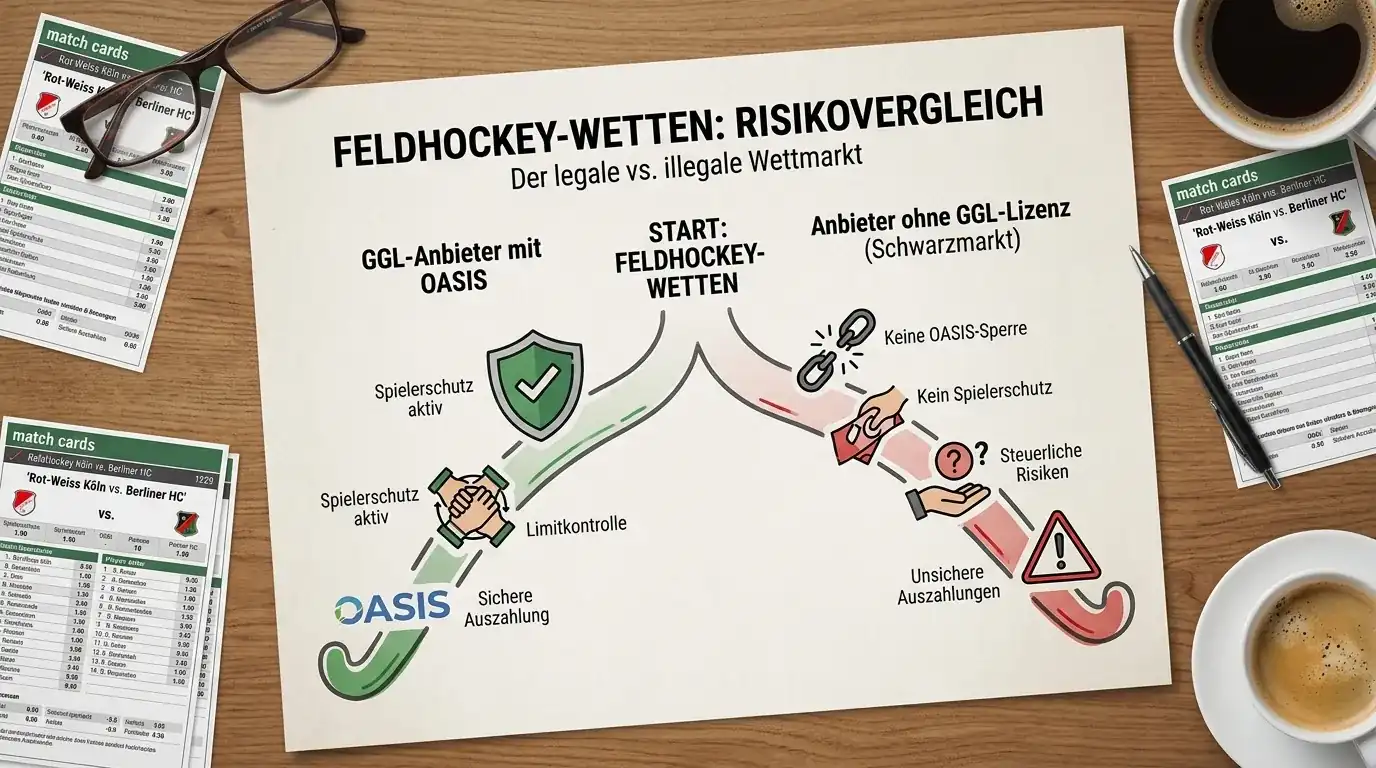 Schwarzmarkt-Risiken bei Feldhockey Wetten ohne OASIS — nicht-lizenzierte Anbieter und fehlender Verbraucherschutz