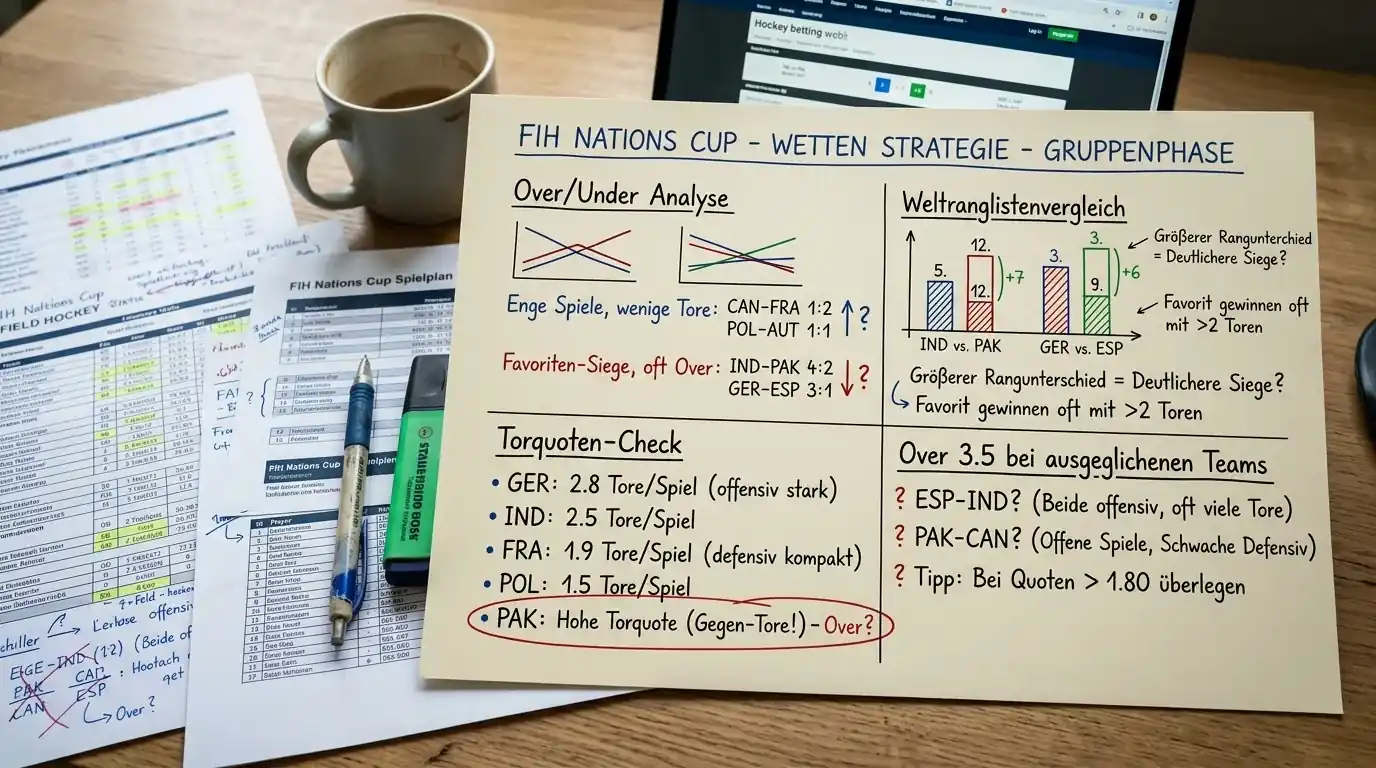 Wettstrategie beim FIH Hockey Nations Cup — Gruppenphase, K.o.-Runde und Over/Under-Analyse für Feldhockey-Sportwetter