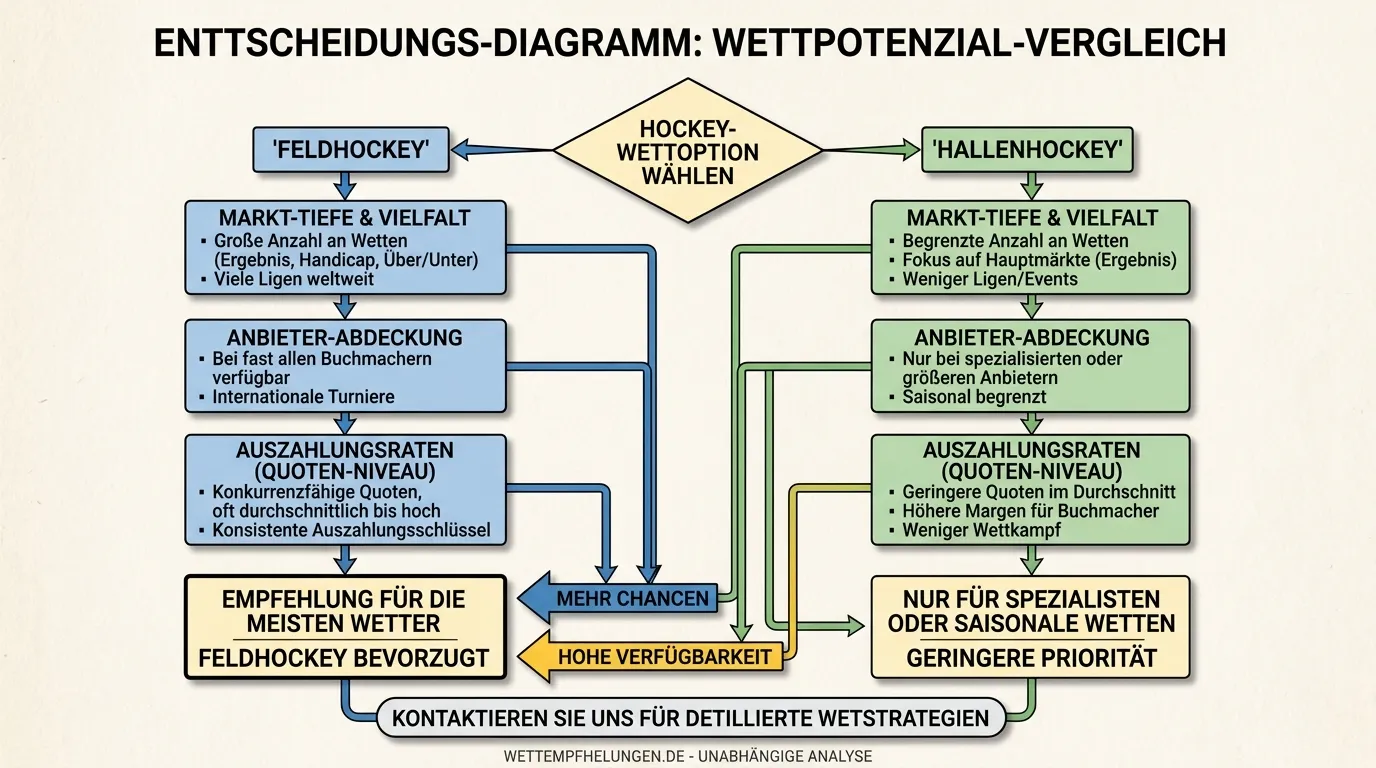 Empfehlung für Feldhockey vs. Hallenhockey Wetten nach Markttiefe und Anbietervergleich