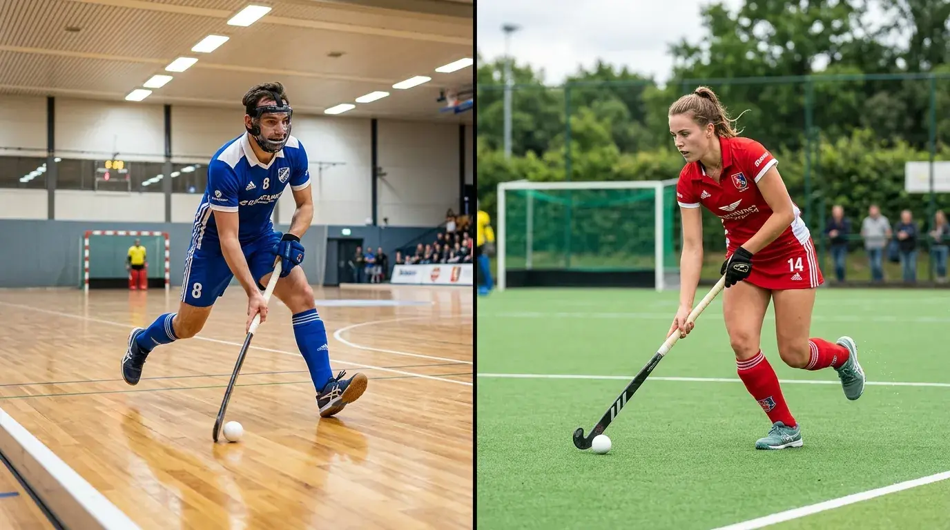 Vergleich Hallenhockey und Feldhockey Wetten — Spieler auf Rasenplatz und in der Halle
