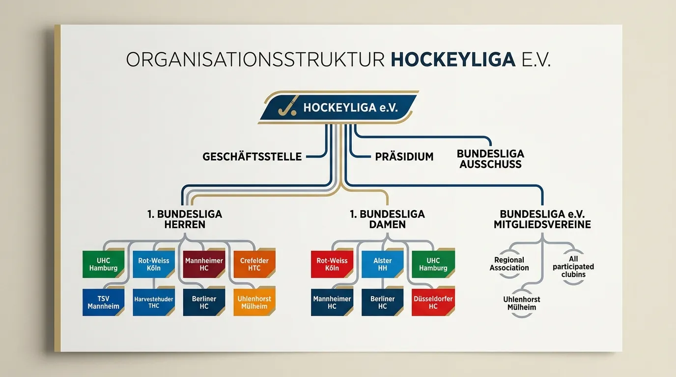Organisationsstruktur der Hockeyliga e.V. mit Bundesliga-Format und Clubmitgliedschaften im Überblick