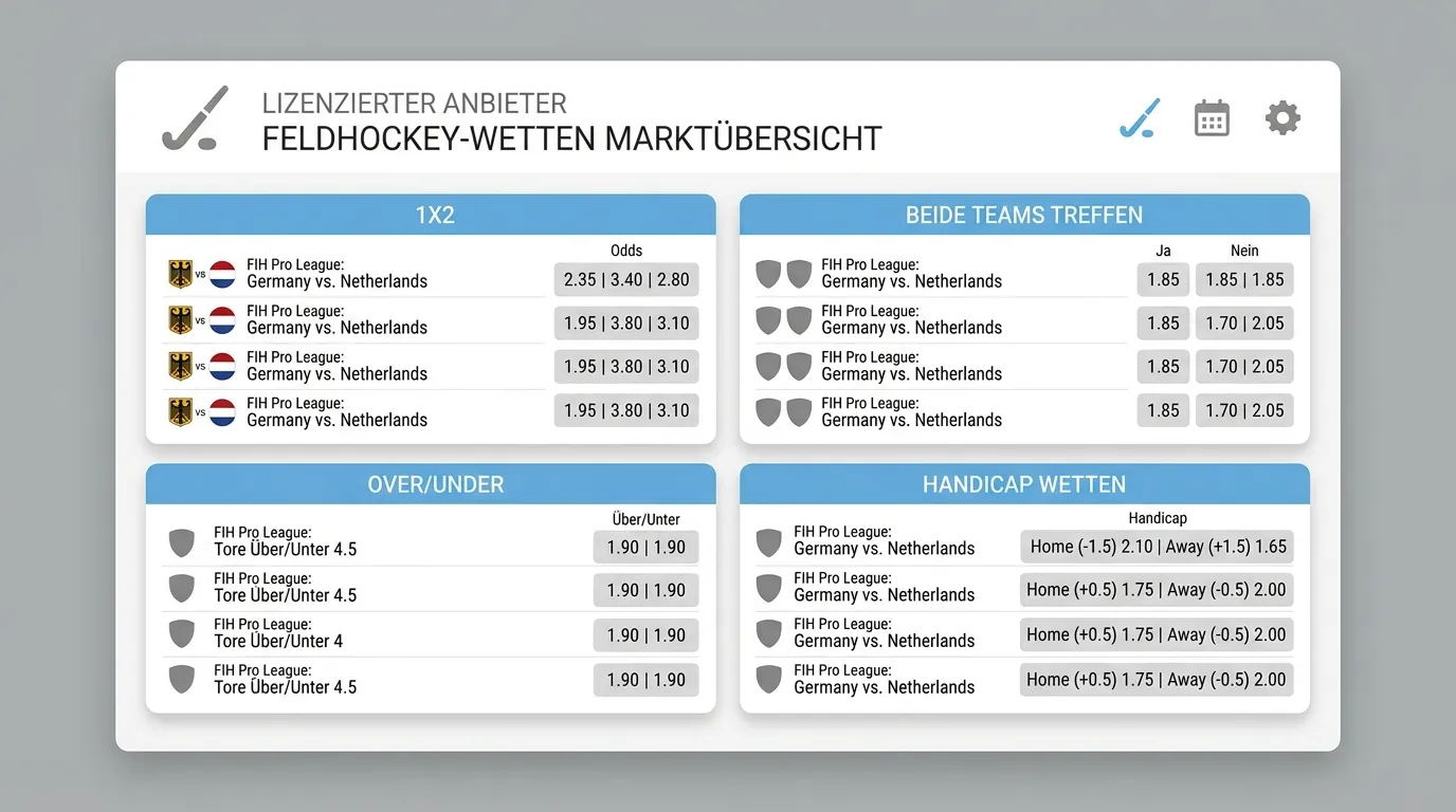 Ein etablierter GGL-lizenzierter Anbieter Feldhockey Marktübersicht — verfügbare Wettarten und internationale Turniere 2026